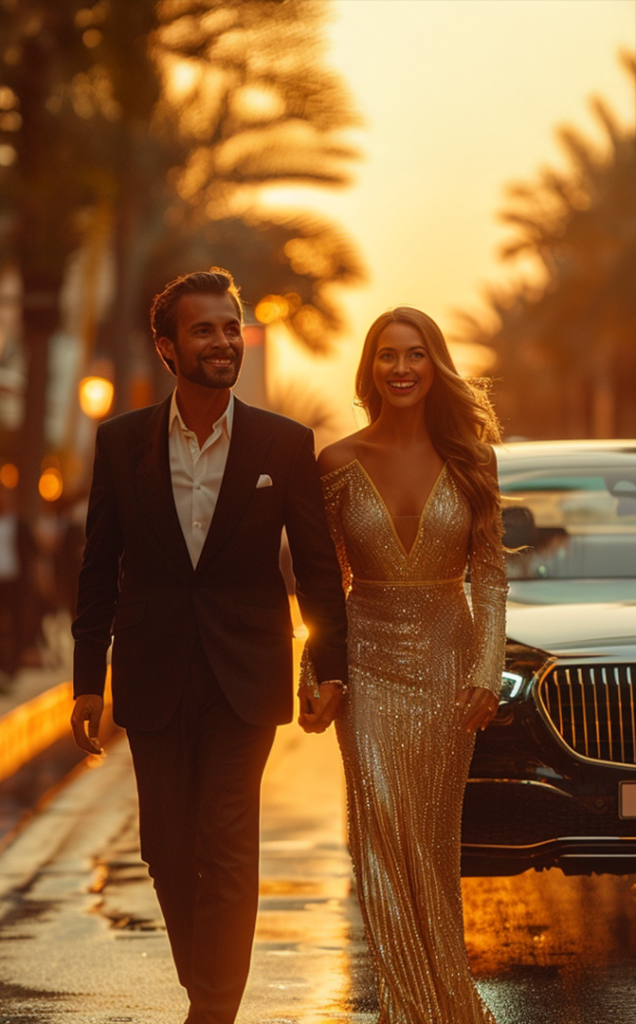 couple walking in front of a car 671x1080